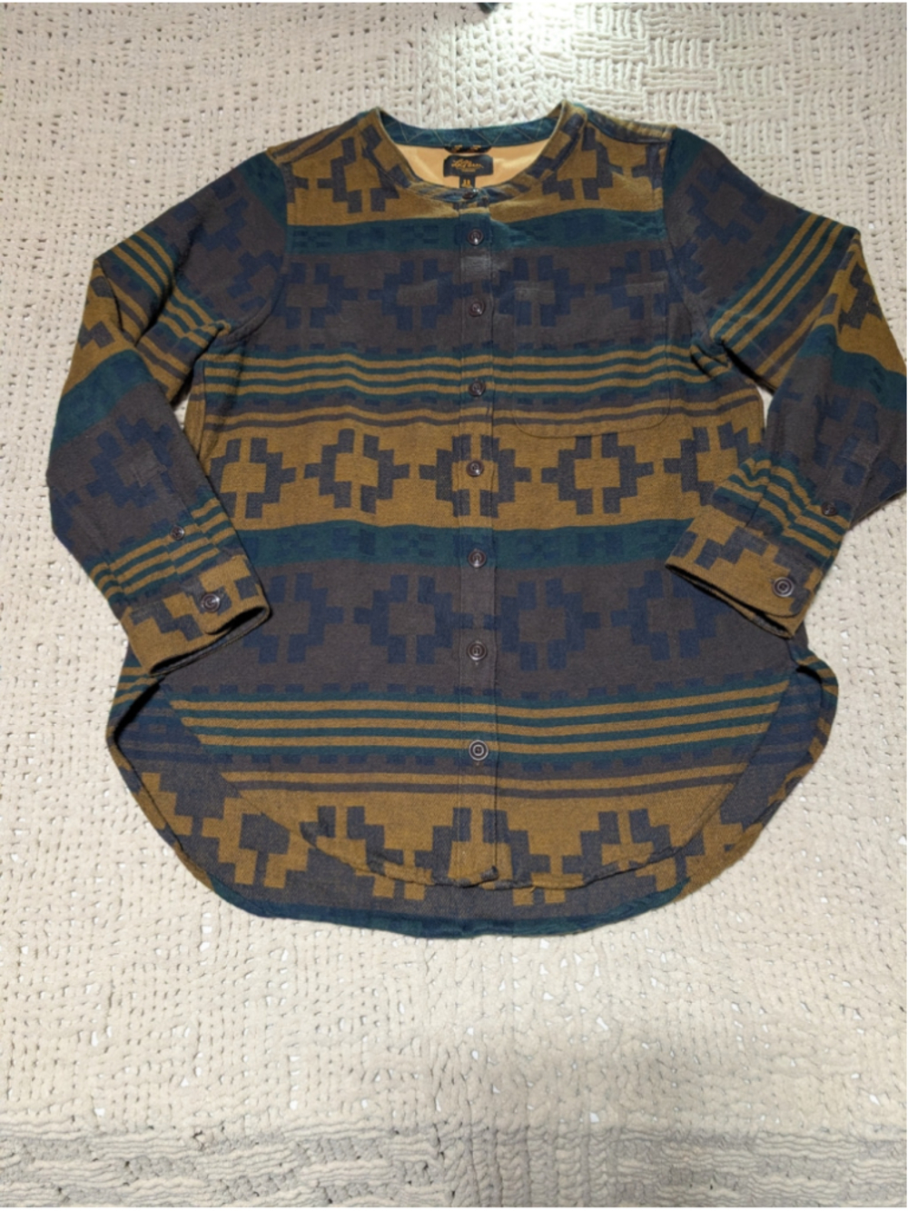 Women's L.L.Bean Signature Button Down Shirt Size S Brown Blue Geometric